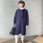 小柄S■超ゆったり＆もっちりあったか♡大人可愛いフリルノーカラーコート 紺■フォーマル卒業式KMC-747 012368