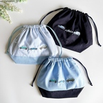 お弁当袋【水色ストライプ】車の刺繍 男の子 コットン 入園入学 幼稚園 保育園