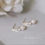 新作　シンプル　お洒落　大人女子　繊細　上品　人気　揺れる　ダブル　パール　18k　18kgp　L字　ピアス　