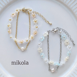 お花と淡水パールの2連ブレスレット✧　ビーズ　ブレスレット　ビーズブレスレット