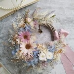 Lune Bonheur＜neige＞＊クリスマスリース＊ハーフリース冬＊北欧＊通年リース＊プリザーブドフラワー＊玄関ハーフリース＊クリスマス＊ウィンターリース＊クリスマスリース