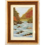 和紙ちぎり絵『紅葉の吊り橋』葉書サイズ原画