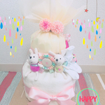 イニシャルロゼット付き   おむつケーキ♡オムツケーキ♡出産祝い♡女の子