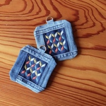 こぎん刺しコースター☺︎ダイヤ【キャンプ☺︎刺繍】デニムリメイク☺︎レトロ