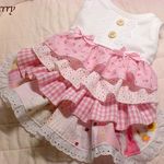 オーダー☆　ピンク小花パッチ４段フリルメルヘンワンピ☆