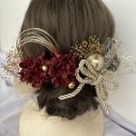 レッド&ゴールド　ドライフラワー　髪飾り　成人式　卒業式　結婚式　七五三 和装　水引　組紐　和玉　ヘッドパーツ