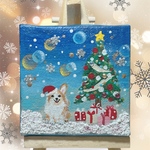 キラキラ✨コーギーのクリスマス・絵　小さい絵　ミニ絵　コーギー
