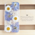 summerblue デルフィニウムの押し花 スマホケース Xperia.Android.6plus.6splus