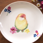 インコとお花　コザクラインコのお皿