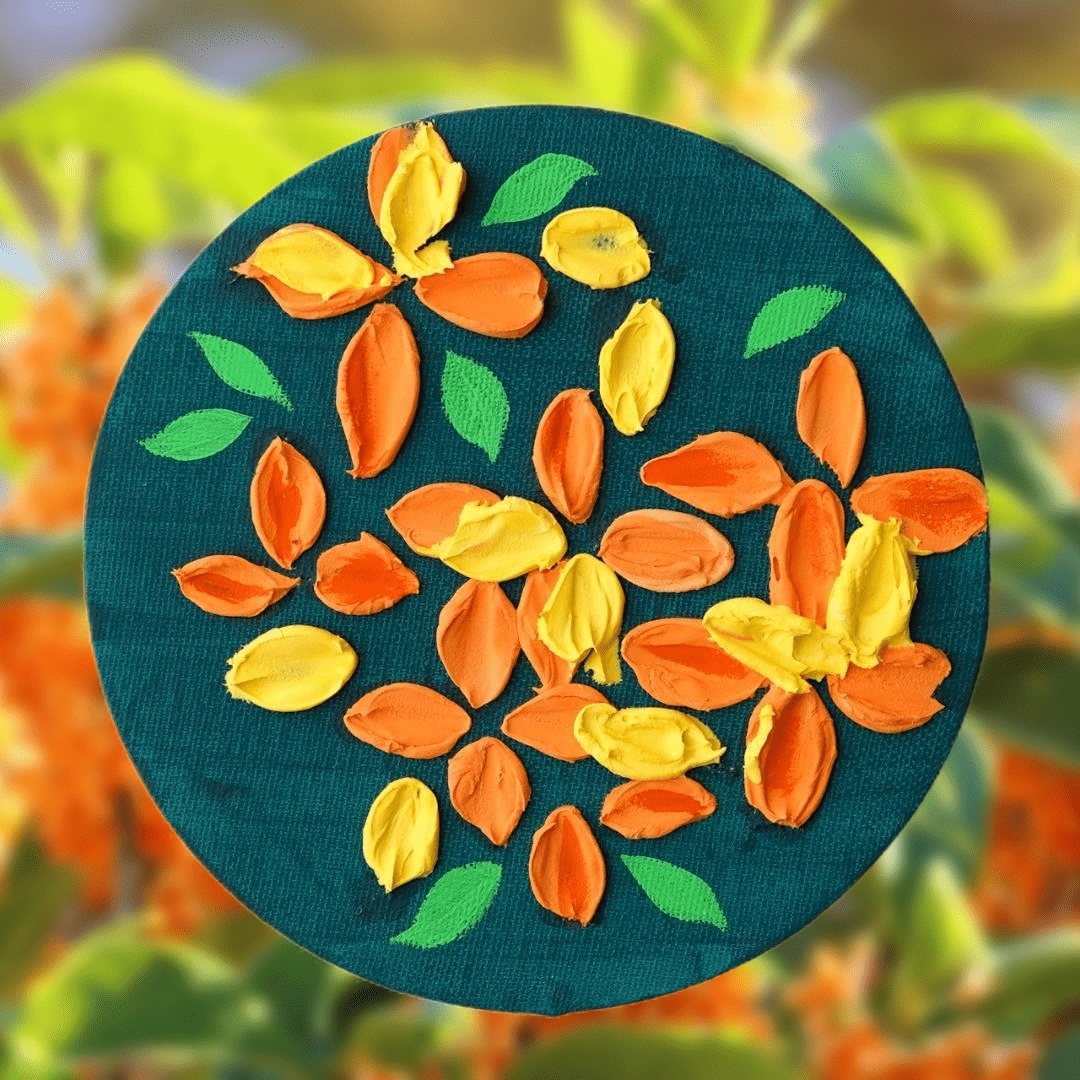 テクスチャーアート アクリル画 金木犀 キンモクセイ 原画