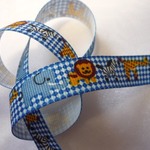かわいい動物柄リボン　ブルー色　16ｍｍ　3ｍ