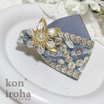 刺繍リボンのアシンメトリーヘアクリップ BLGD