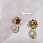 大きなパールとお花のドームピアス