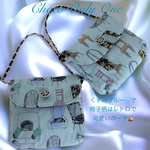 🪑くすみブルー🩵レトロな椅子🪑柄大人個性的蓋付きポーチ👝【637】