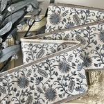 30cm/50cm  インド刺繍リボン  シルク  幅広花柄  ブルー  #ws33