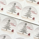 🎄透明水彩画「グレーなクリスマスシール」48枚  丸シール クリスマスツリー　ラッピング　雪　冬　クリスマスプレゼント　クリスマス　クリスマスツリー　北欧　モノトーン　夜空
