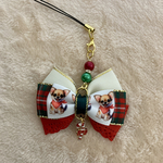大人可愛いリボン☆チワワ☆ミックス犬☆犬☆クリスマス☆冬☆チェック☆キーホルダー☆ストラップ☆キャンディースティックチャーム☆
