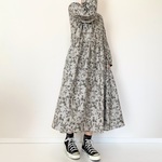 【期間限定★50％OFF】北欧ナチュラル草花柄＊ゆったり長袖ワンピース＊ボタニカル植物柄＊ポケット付き＊綿100％＊くすみグレー