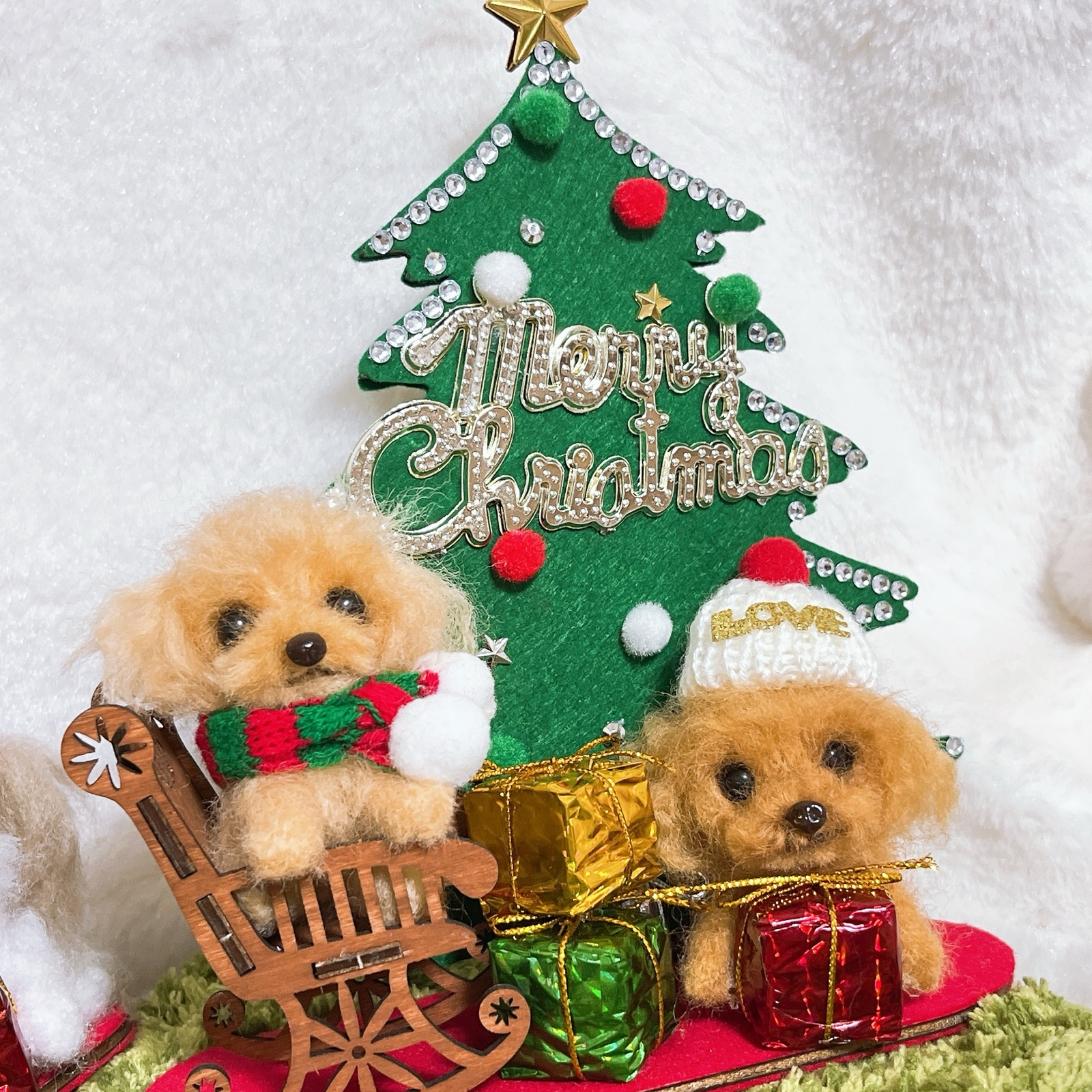 ☆rara トイプードル クリスマス ツリー 羊毛フェルト 置物 ☆rara トイプードル クリスマス ツリー 羊毛フェルト 置物