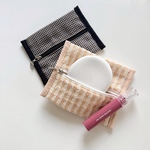 【CLOSED SALE】マチあり フラットミニポーチ  ツイード 千鳥柄
