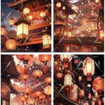 B-6 提灯 神社 背景紙 コラージュ collage シート sheet achashop