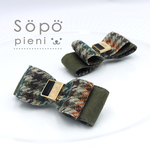ペット用 チェック&スエード リボン バレッタ【Brown & Khaki Green】１個