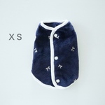 [犬服] XSサイズ 完成品 チワワ　　　　　　　　　　　ネイビー リボン刺繍 フリースニット パイピングベスト 背中開き 