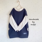 ★ドロップショッルダーベスト★濃紺×パッチ柄