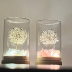 《シルバーたんぽぽランプ𖤣 》誕生日プレゼント　シルバーラメを被った綿毛とスカイブルー色の紫陽花のランプ