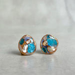 S sizeモザイク天然石風シェルピアス　(青①)   (The  mosaic shell stud earrings, green × blue, S size)