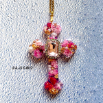 【カトリーナ✝️】かすみ草 ピンク  クロス 十字架 ボタニカル レトロ ドライフラワー ガラス ビジュー レトロ チェーン ネックレス