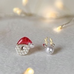 クリスマスイヤリング サンタクロース & トナカイ かわいい ミニノンホールピアス ★送料無料★