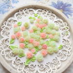 新作♡バラとリーフのミックスデコパーツ   ピンク×グリーン