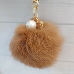 2way ファーと手編みクロシェボールのバッグチャーム  モカ ブラウン
