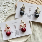 🖤【ｺﾞｰﾙﾄﾞ× ﾌﾞﾗｯｸ】コットンパール×フラワーピアス💐