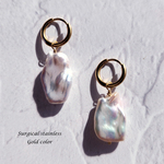 大粒バロック真珠のサージカルステンレス小フープピアス　　～Gold/Silver