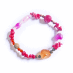 カーネリアン/ピンクアゲート/珊瑚／ウナカイト/ルビー/ローズクォーツ༺バリ島の僧侶の祈祷＆浄化ヒーリングブレスレット༻男女兼用・フリーサイズ・プレゼント・瞑想・パワーストーン・癒し・レディース