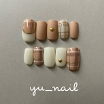 ネイルチップ　160 （　秋冬ネイル　チェック　チェックネイル　マット　ヌーディカラー　秋冬　冬ネイル　おしゃれ　推し活ネイル　推しネイル　個性的　個性派　）　2点目から 送料無料　⭐︎