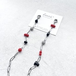 czech beads (レッド×モノトーン)ステンレス チェーン 2way メガネストラップ マスクストラップ 