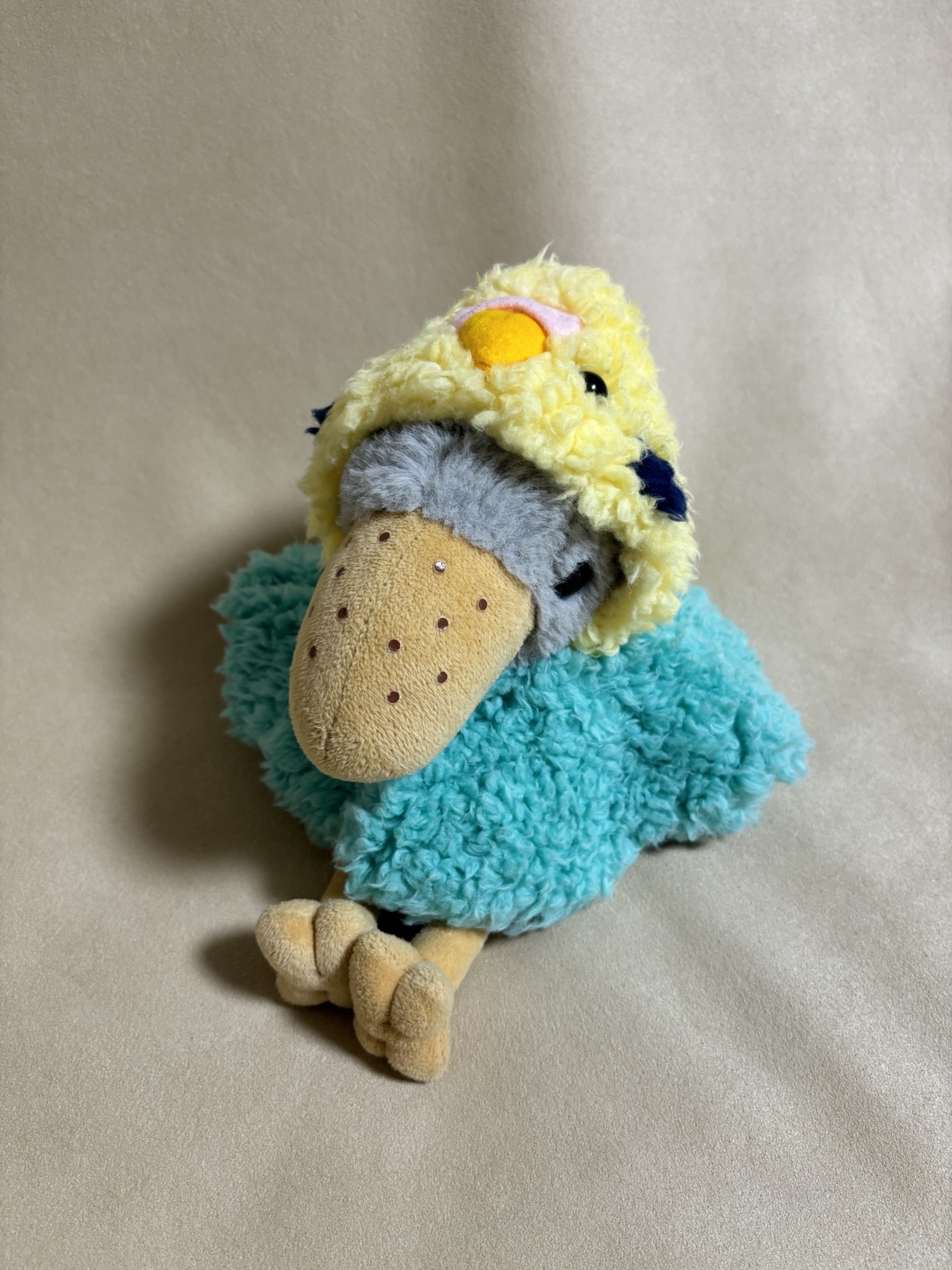 セキセイインコ イエロー×エメラルドグリーンのぬいぐるみ用ミニチュアふわもこケープ