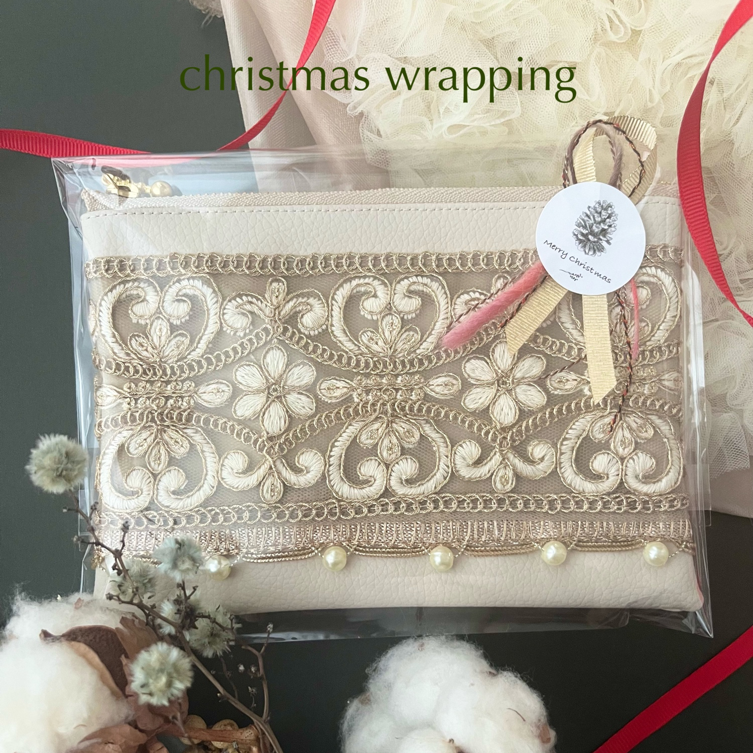 再販】【受注制作】［white］インド刺繍リボン 合皮 フェイク