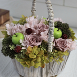 青りんご🍏プリザーブドフラワーバスケット/お誕生日/記念日/退職/結婚祝い/