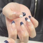 【No.121】ネイビーフレンチ💙🥀白薔薇 お呼ばれ ネイルチップ ブライダル 上品 結婚式 前撮り ドレスコード
