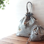 大小巾着セット・巾着袋セット　風神雷神図