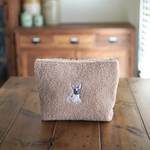 ♡テディーベア ボアポーチ♡ポケット付き もこもこ ベージュ　ワンコ刺繍