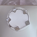 高品質 マザーオブパール × シルバー 「希望・信仰・愛情・幸福」四葉 クローバー 5モチーフ ブレスレット 刻印あり