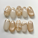 Écru tweed 🪞エクリュツイード　ウエディング　ブライダル　ネイルチップ　フレンチ　キルティング　ツイード　チェック　結婚式　淡色　秋　冬