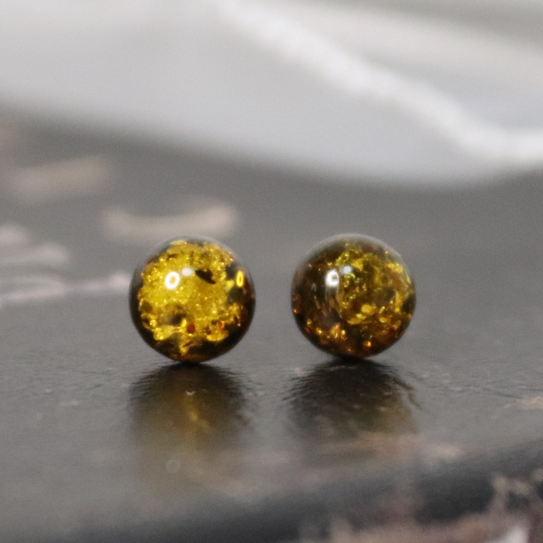 14KGF 琥珀 天然石 シンプル 6mm ピアス - Shain | minne byGMO
