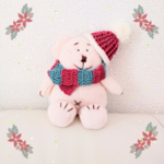【ぬいぐるみ用】ニット帽＆マフラーセット（クリスマスカラー）ひもを通せるタイプ♪