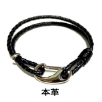 編み込みレザー サージカルステンレス ブレスレット ブラック
